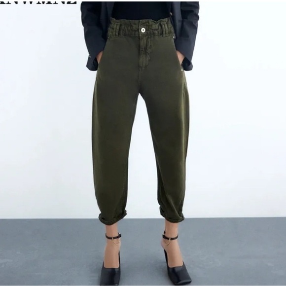 Zara Paperbag Waist Barrel /Baloon Leg Slouchy Pants - Picture 1 of 9